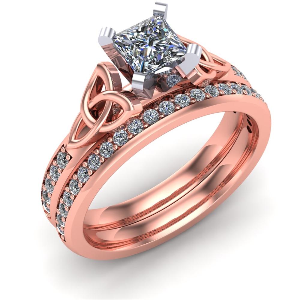 14K Rose Gold Irish Celtic Engagement Wedding Bridal Set AYLIN-1S