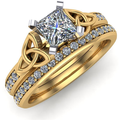 Celtic Bridal Set AYLIN-1S-SET-YELLOW-PRINCESS - Claddagh Ring